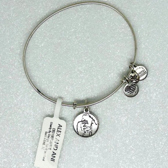 Alex And Ani Charity By Design Gorilla Charm Silver Tone Bracelet Ellen Fund NWT - Picture 4 of 5